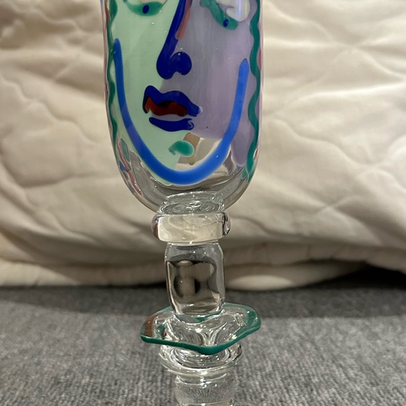 Bernstein Art Glass Goblets, Stemware, Vintage Art Glass Face Signed - Picture 10 of 11